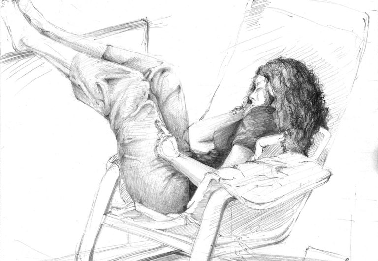 Rysunek siedzącej kobiety