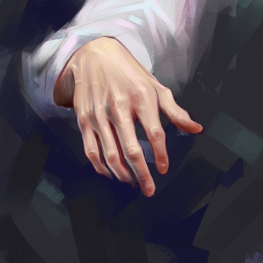 Dłoń namalowana podczas zajęć Digital Painting