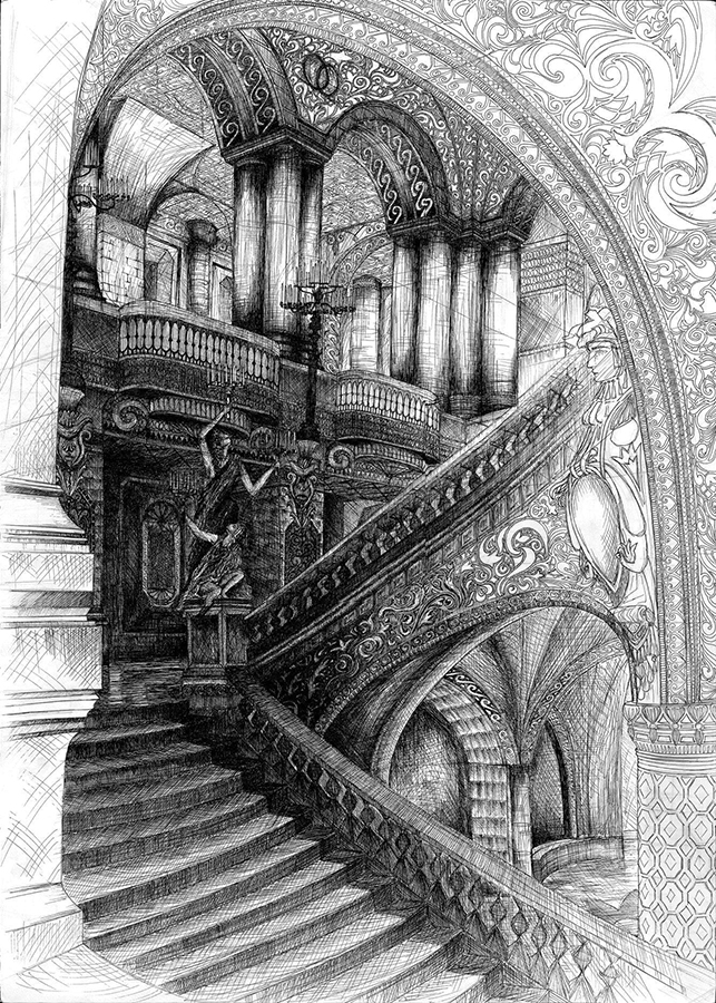 Rysunek odręczny przedstawiający schody